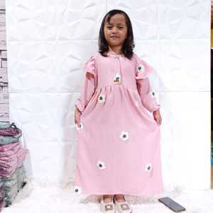 Gamis crinkle pompom anak perempuan usia 3-8 tahun