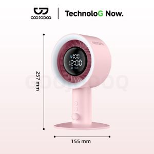 GOOJODOQ GFS020 Silent Table Fan with Light and Clock Display 3600mAh Electric Fan Automatic Oscillation 90° Strong Wind 100 Gear Wind Speed for Home Office Dorm