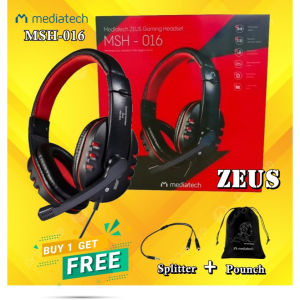 Mediatech Headset Headphone Gaming Zeus MSH 016  - Gaming Headset splitter + pouch - 56019merah