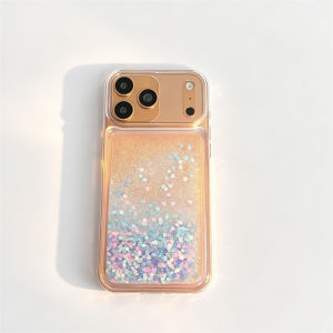 Dynamic Hearts Sequins Quicksand Phone Case for iPhone 17 16 15 Pro Max Simple Liquid Cover Soft Clear Glitter Moving Sand Shell