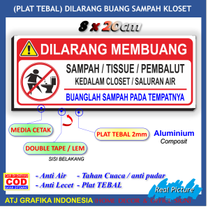 Plat tebal new dilarang buang sampah kloset wc kamar mandi papan peringatan anti mampet