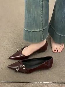 G7 Belt Buckle Small Heel High Heels 2024 Spring and Summer French Style New Pointed Toe Shallow Mouth Chunky Heel Comfortable Low Heel Soft Leather Single Shoes 7/7