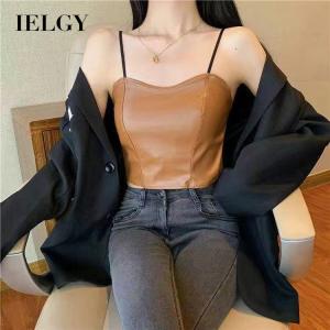 IELGY Hong Kong style camisole womens temperament beautiful back leather top