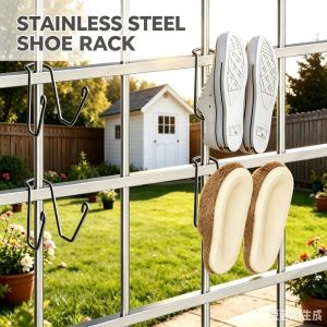 5pcs Stainless Shoe Hanger Metal Shoe Drying Rack Portable Hanging Shoe Organizer Space Saving with Hook