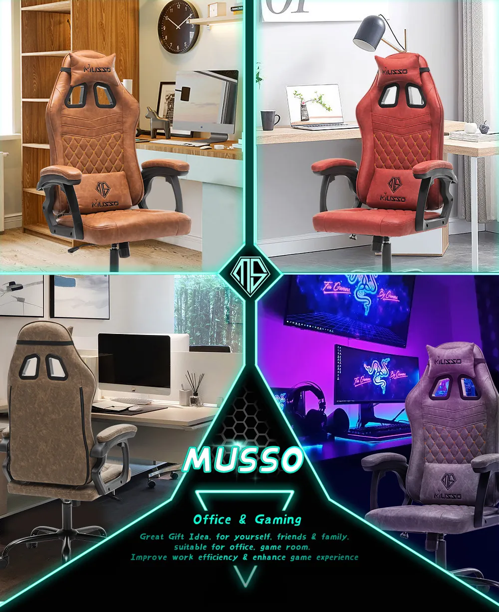 MUSSO รุ่น Royal Series เก้าอี้เกมมิ่ง office gaming chair พร้อมหมอนรองศีรษะและเอว ตามเก้าอี้ ergonomic ไม่มีที่วางเท้า เก้าอี้สีดำ เก้าอี้สีเทา เก้าอี้สีน้ำตาล เก้าอี้สีแดง ราคาดี