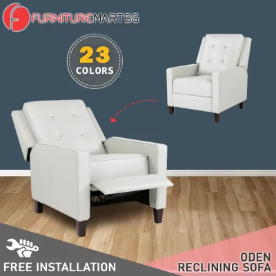 FurnitureMartSG Oden 1-Seater Sofa Recliner Reclining Sofa Linen Fabric/Faux Leather
