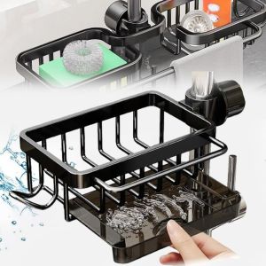 ROBERTA Detachable Kitchen Sink Faucet Organizer Hook Space Aluminum Hanging Faucet Drain Rack Multi-function Anti Deformed Dish Sponge Holder Bathroom
