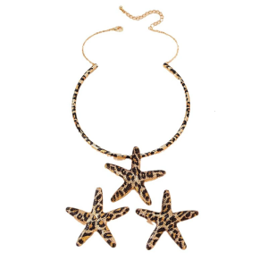 Starfish Set with Leopard Print Alloy Necklace and Earrings Handmade Accessories for Parties and Festivals