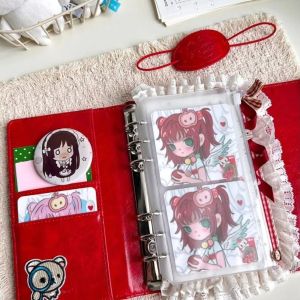 FXUP A6 Sổ tay rời trang Gấp ba lần Màu đỏ cà chua Chất kết dính PU Thực tế Đóng gáy bằng vòng Sổ sưu tập ảnh thẻ Để viết nhật ký