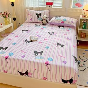 100% Cotton Fittedsheet Sanrio Bedsheet Fitted Bedsheet Hello Kitty Cinnamoroll Kuromi Soft Bedsheet Single Queen King
