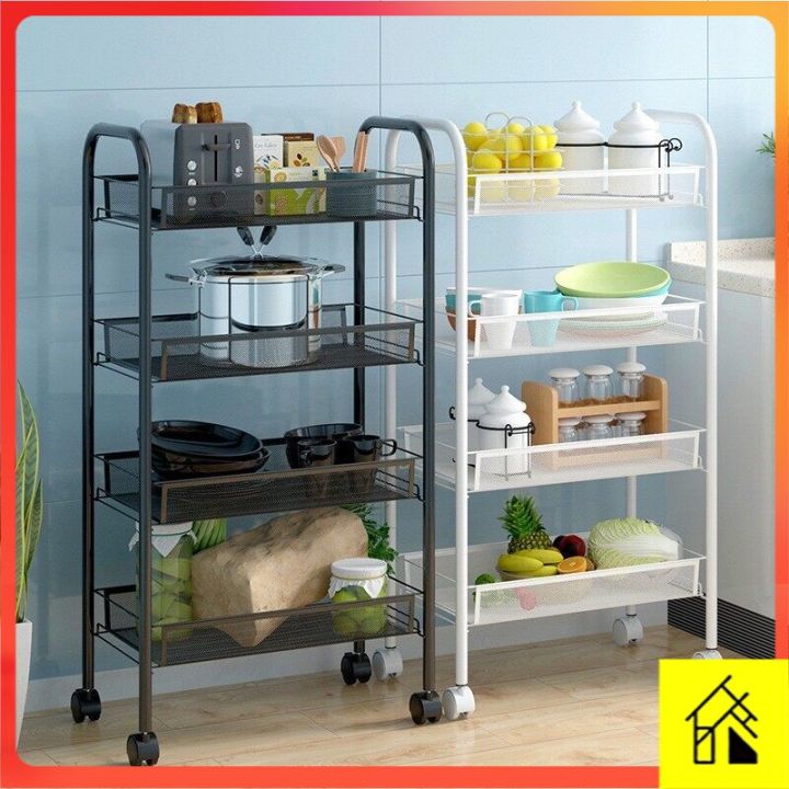 (READY STOCK)3/4/5 Tiers Mesh Design Shelf Rolling Wheels Kitchen Metal ...