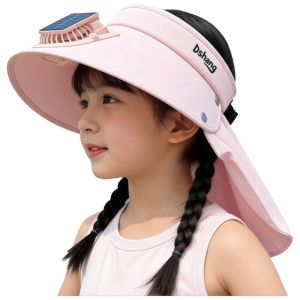 OLOPYN Breathable Children Solar Fan Hat Neck Cover Wide Brim Summer Sunshade Hat Sun Protection UV Resistant Kids Sunscreen Hat Children