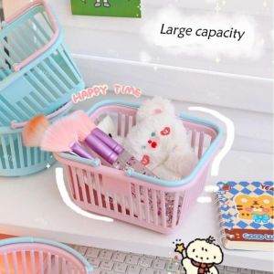 Multi-Purpose Macaron Desktop Storage Basket with Handle Storage Box Desk Cabinet Stationery Bask