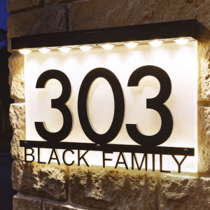 Personalized House Sign Solar LED Luminous House Number Outdoor Solar Address Sign Outdoor Solar Light Door Sign with 6/8 Lamps