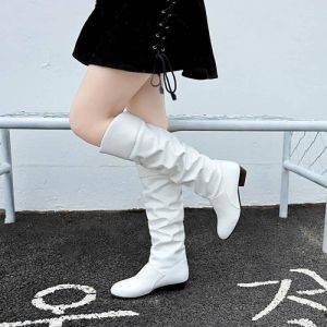 Size 35-43 Korean Style Womens Casual Long Boots - Comfortable and Versatile Footwear for Walking - Leather Pointed Girl Walking Shoes Nail Creeper