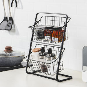 เหล็กชั้นเก็บของสําหรับเครื่องปรุงในครัว Organizer กล่องใส่ผลไม้สองชั้น Assembly ห้องน้ําตะกร้าเก็บเครื่องสําอาง