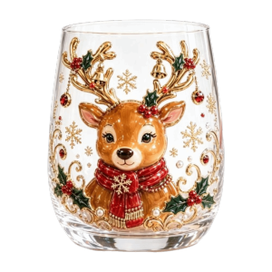 YUBAGUANB Santa Claus Christmas Wine Glass 3D Embossed Reindeer Xmas Glass Cup New Year Party Snowman Clear Stemmed Cup Holiday Table Decor