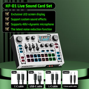 KoorFly Sound Card KF01 Mixer Capacitance Microphone Set Eliminate Original Songs and Customize Sound Effects 48V Audio Interface Sound