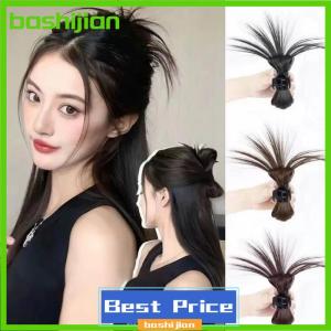 bashijian Synthetic Hair Extension Straight Bun with Claw Updo Chicken feather shuttlecock head Hairpiece For Girl Women Chignons