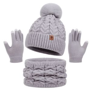 NALANILI 3Pcs/Set Warm Winter Hat Scarf Gloves Plush Touchscreen Knitted Hat Fashion Soft Scarf Cap Men Women