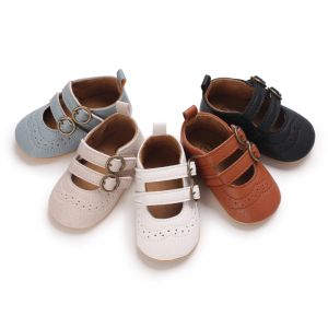 0-18M Newborn Baby Shoes Classic Stripe Leather Boy Girl Shoes Multicolor Toddler Rubber Sole Anti-slip First Walkers Infant Moccasins
