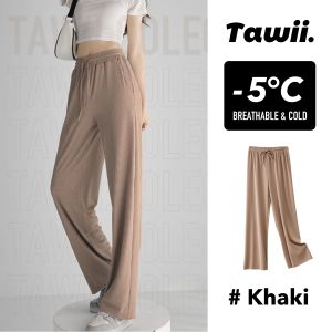 Tawii New korean wide leg pants ice silk pants casual hight waist square pants for women summer coolling pants