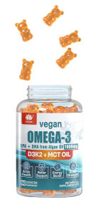 Vegan Omega3 Gummies 1280mg-từ dầu tảo biển W/EPA 600mg & DHA 400mg Vitamin D3 K2 & MCT dầu không có hương vị cá không đường Omega 3 dầu cá thay thế cho não mắt miễn dịch