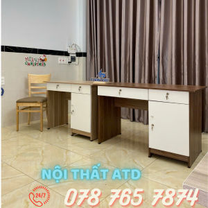 Bàn máy tính Bàn Làm Việc Gỗ ép mẫu cánh trắng ngang 1m 1m2 có khóa