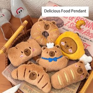 DENGJT Cartoon Capybara Pendant Croissant Decoration Plush Bread Key Chain Fashion Plush Stuffed Bag Pendant Backpack Decor
