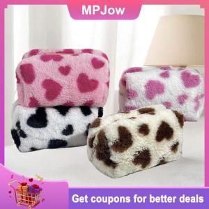 【MPJow】 Cute Sweet Heart Pattern Plush Pencil Case Girly Women Large Capacity Cosmetic Bag Travel Portable Storage Bags Organizer Gifts