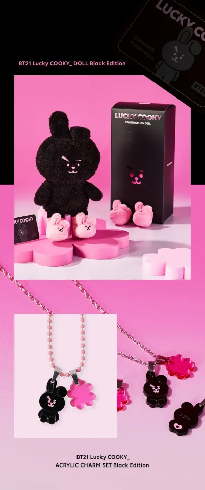 2023 Bt21 Luck Cooky Black Edition Plush Doll Anime Figure Pink