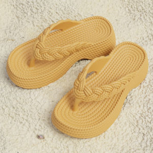 [Free Shipping] Rope-Textured EVA Flip-Flops For Women Suitable For Beach Travel Tropical Style Wedge Heel Thick-Soled