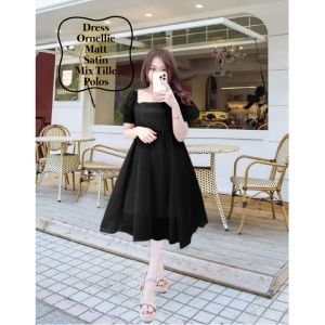 Gaun Wanita Mini Terbaru Kekinian/Dress Puffy Ornellie All Size Matt Satin Velvet Mix Tille Polos/Gaun Pesta Dan Natal Model Kekinian Viral