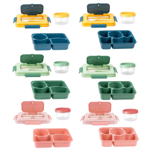 Microwaveable Divided Bentos Box With Spill Proof Lid Soup Bowl Utensils Set Plastic Lunch Holder For Daily Use