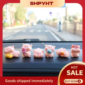 SHPYHT 6 cái bộ dễ thương Pig xe trang trí nội thất vui tự động trung tâm giao diện điều khiển gương chiếu hậu đồ trang trí cho phụ kiện xe hơi