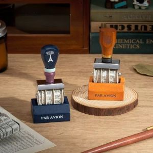 JURHOMIE Retro Wooden Roller Date Seal 2 Styles Wooden Handle DIY Hand Account Stamp High Quality Adjustable Date Rubber Stamp DIY Craft