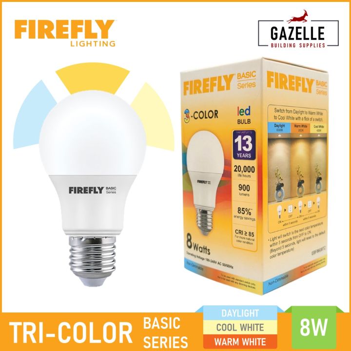 Firefly Basic Series Tricolor LED Bulb 8 Watts Tri Color E27