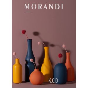 Nordic Ceramic Vase Morandi Color Simple Art Flower Pot Decoration with Small Bottleneck for Home Dried Plants