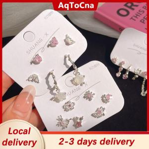 [COD] AqToCna Ship within 24 hours 6Pcs Fashion Sweet Heart Stud Earrings For Women Girls Personality Fashion Temperament Earrings Jewelry Accessories Gifts