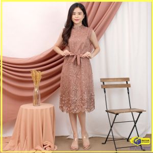 GLADYS DRESS BRIDAL DRES WANITA ASIA MODEL TERBARU BRUKAT KOREA SIZE L LD 100 BORDIR TULLLE GLITTER BROKAT TILLE BROKAT TILE