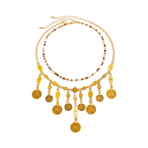 2Pcs/pack Bohemian Pendant Tassels Necklace with Ethnic Beaded Accent Lightweight Neck Chain for Women