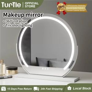 Turtle Vanity Makeup Mirror Tabletop mirror 360° Rotatable Touch Control 3 Color Lights Plug-in