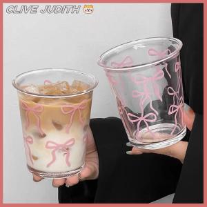 CISWGE Cốc thủy tinh dễ thương cốc nước hoạt hình cốc thủy tinh sọc dễ thương Doodle cốc cà phê hộ gia đình Trà trái cây nước chanh cô gái Quà Tặng