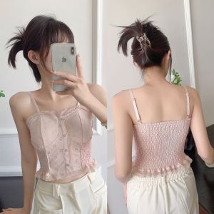 high-quality lace camisole for women with breast pads and pleated bottoming that can be worn outside