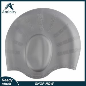 Aminiry[Love sports] Adults High Elastic Swimming Caps Men Women Waterproof Swimming Pool Cap Protect Ears Long Hair Large Silicone Diving Hat