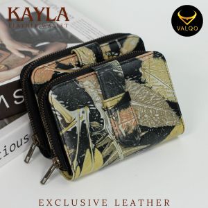 VALQO KAYLA Dompet Kulit Sapi Wanita 13 Kartu 2 Foto Slot Resleting Dompet wanita Dompet kecil Dompet Pendek