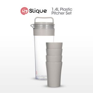 SLIQUE 1.4L Drinking Pitcher Set with 4 Cups Plastic Water Jug Beverage Set for Home Indoor Outdoor