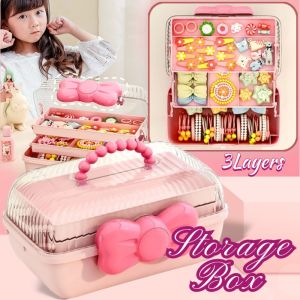 SKYJS 3Layer Jewelry Hair Accessories Storage Box Practical Clear Bowknot Rabbit Organizer Durable Portable Display Collection Case Children