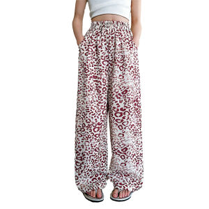 Teenage Girls Summer Leopard Print Pants For Kids Casual Style Loose Straight Leg Trousers Children Fashion Mosquito-Proof Pants