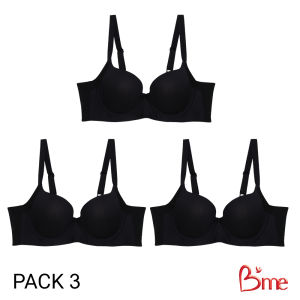 Bme เสื้อชั้นในมีโครงฟองน้ำบาง Level 1 ฟองบาง รุ่น ME1C91 สีดำ สีนู้ด (แพ็ก 3)